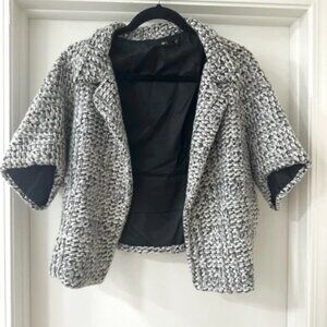 Jarbo Black & Gray Cropped Tweed Blazer Jacket, Size S